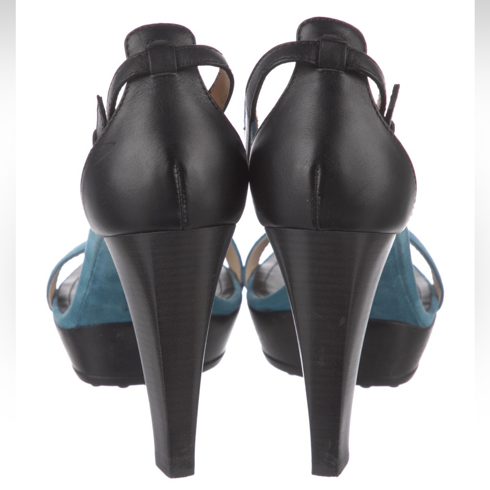 Tod's Sand Plat Gooma T105 Fasce Suede & Leather T-Strap Platform Sandal Heels - Picture 4 of 14